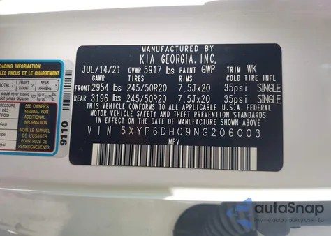 2022 Kia Telluride S z USA, uszkodzony, nr VIN 5XYP6DHC9NG206003